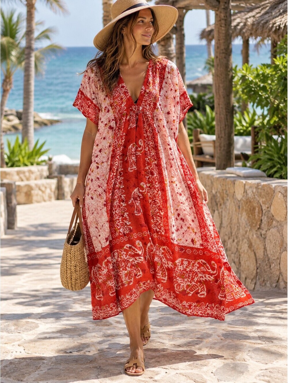 Amit Collection | One Size | Sheer Elephant Print Swim Cover-Up